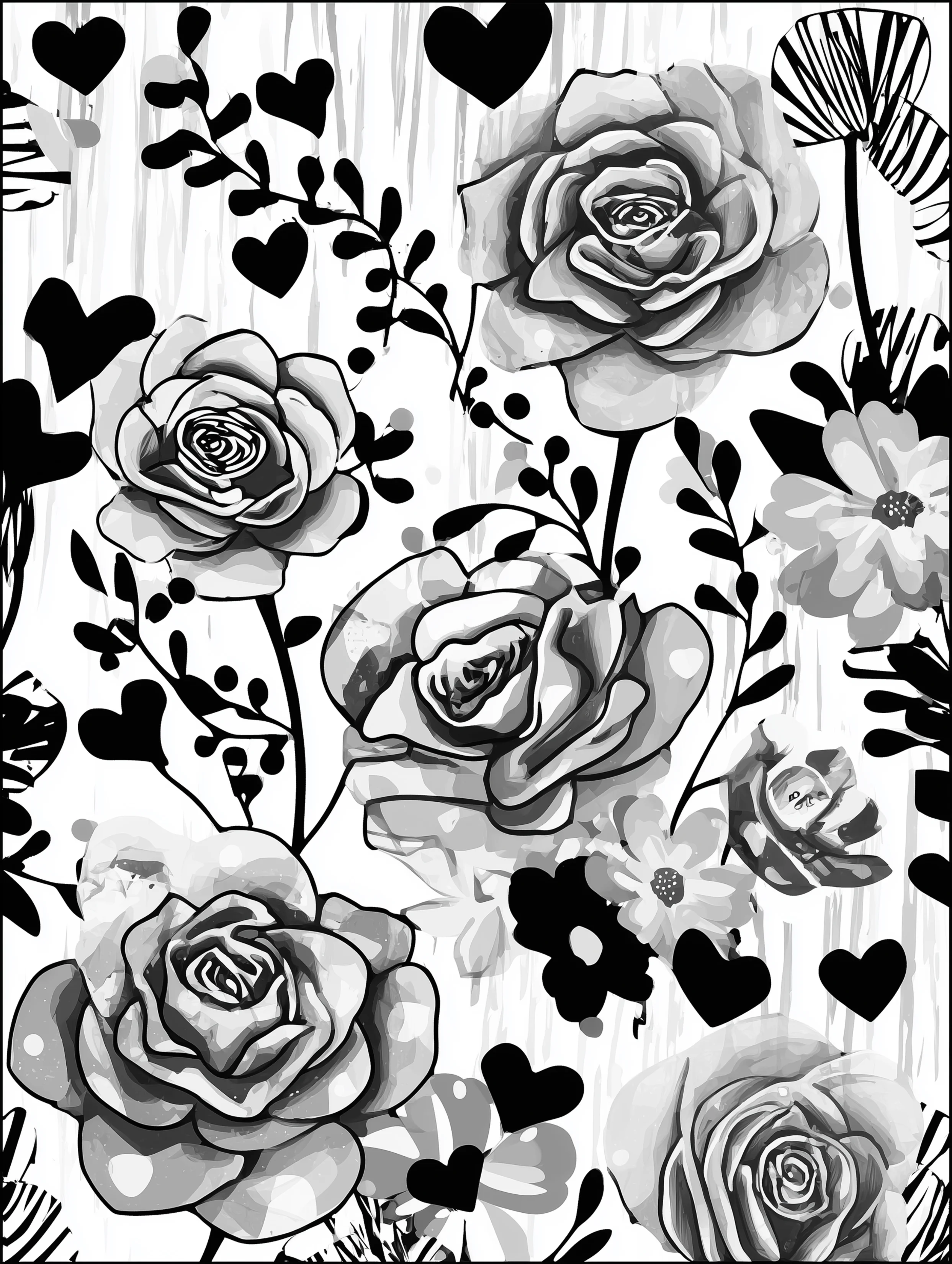 Free printable rose coloring page for adults featuring roses with rounded line details